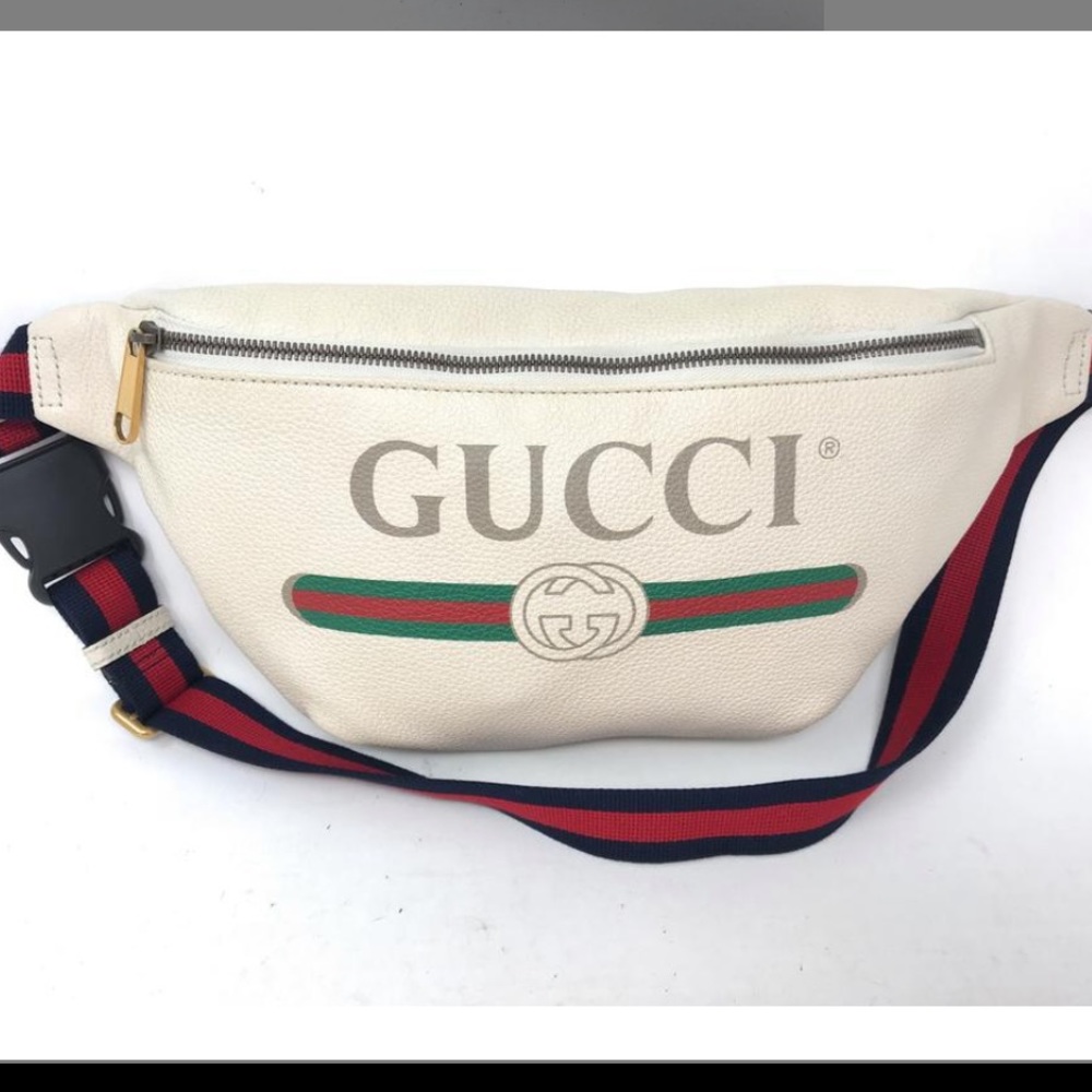 Gucci Waist Logo Belt Fanny Pack Sling White Leather Shoulder Bag